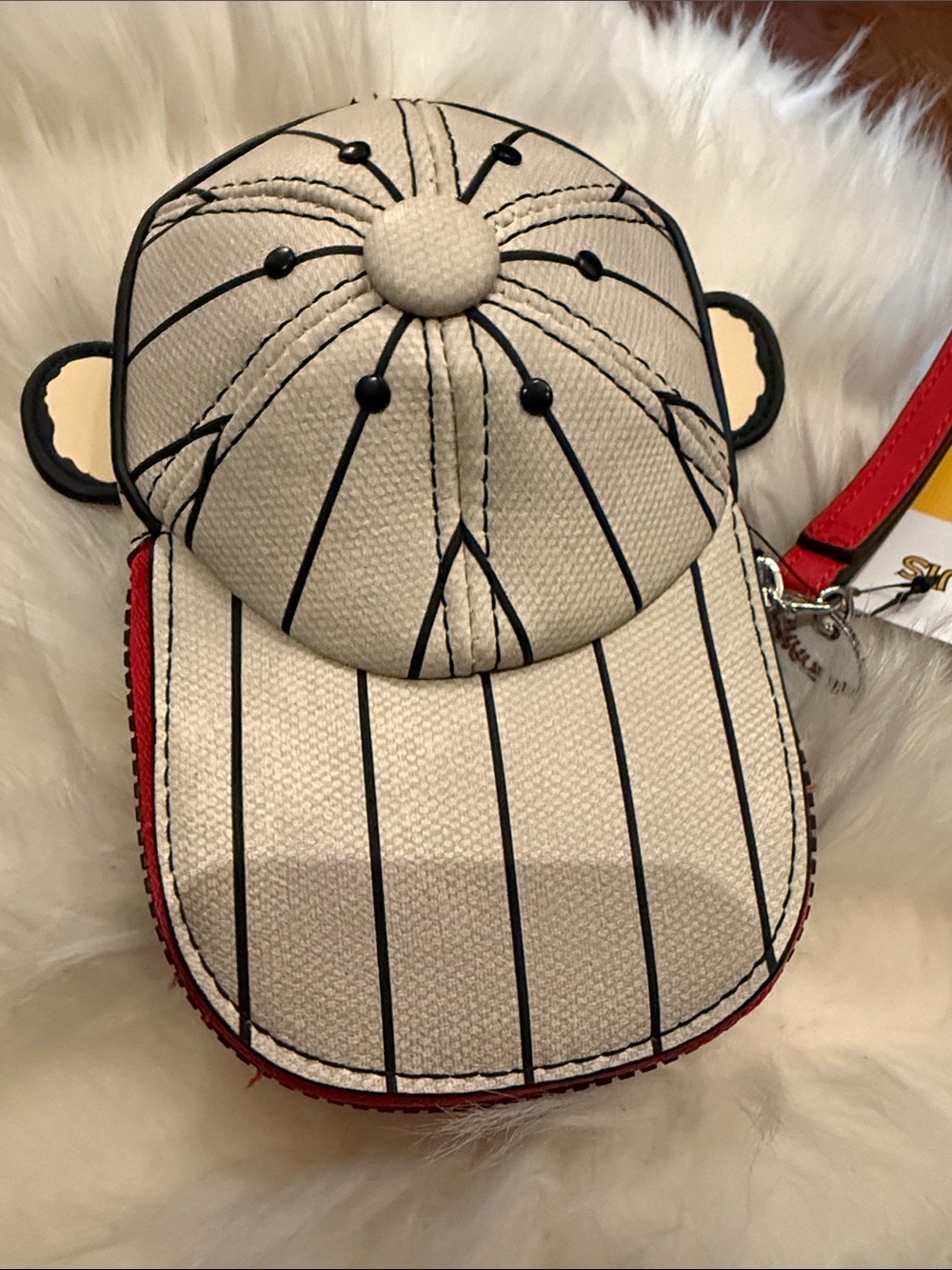 Peanuts Pinstripe Baseball Cap Coin Wristlet - White & Red - Picture 3 of 5